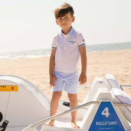 Patachou-Boys White & Blue Polo Shorts Set | Childrensalon Outlet