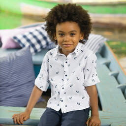 Patachou-قميص قطن بوبلين لون أبيض للأولاد | Childrensalon Outlet