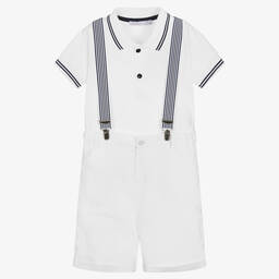 Patachou-طقم شورت قطن بيكيه وكتان لون أبيض للأولاد | Childrensalon Outlet