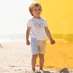Patachou-Boys White Cotton Map T-Shirt | Childrensalon Outlet