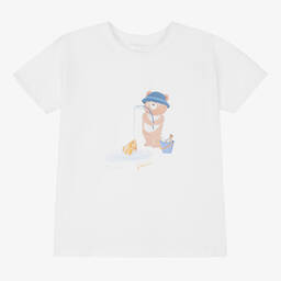 Patachou-Boys White Cotton Teddy Bear T-Shirt | Childrensalon Outlet