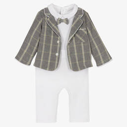 Patachou-Boys White & Grey Romper Suit | Childrensalon Outlet