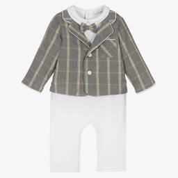 Patachou-Boys White & Grey Romper Suit | Childrensalon Outlet