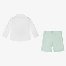 Patachou-طقم شورت وقميص قطن وكتان لون أبيض وأخضر | Childrensalon Outlet