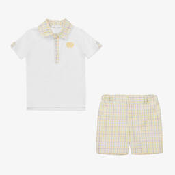 Patachou-Boys White & Yellow Cotton Shorts Set | Childrensalon Outlet
