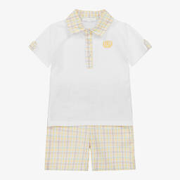 Patachou-Boys White & Yellow Cotton Shorts Set | Childrensalon Outlet