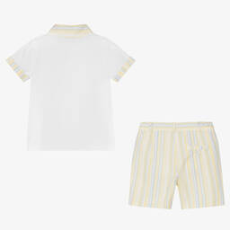 Patachou-Boys White & Yellow Stripe Shorts Set | Childrensalon Outlet