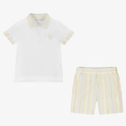 Patachou-Boys White & Yellow Stripe Shorts Set | Childrensalon Outlet