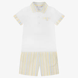 Patachou-Boys White & Yellow Stripe Shorts Set | Childrensalon Outlet