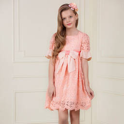 Patachou-Coral Orange Lace Dress | Childrensalon Outlet