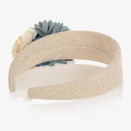 Patachou-Girls Beige & Blue Flower Hairband | Childrensalon Outlet