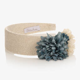 Patachou-Girls Beige & Blue Flower Hairband | Childrensalon Outlet