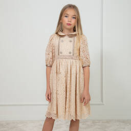 Patachou-Girls Beige Floral Lace Dress | Childrensalon Outlet