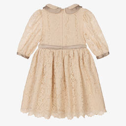 Patachou-Girls Beige Floral Lace Dress | Childrensalon Outlet