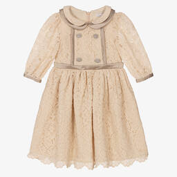 Patachou-Girls Beige Floral Lace Dress | Childrensalon Outlet