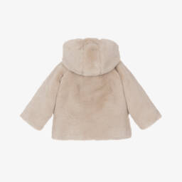 Patachou-Girls Beige Plush Hooded Coat | Childrensalon Outlet