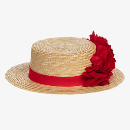 Patachou-Бежевая соломенная шляпа с красными цветами | Childrensalon Outlet