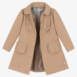 Patachou-Girls Beige Ruffle Coat | Childrensalon Outlet