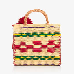 Patachou-Girls Beige Striped Straw Bag (22cm) | Childrensalon Outlet