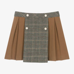 Patachou-Girls Beige Tartan Pleated Skirt | Childrensalon Outlet