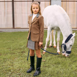 Patachou-Girls Beige Tartan Pleated Skirt | Childrensalon Outlet