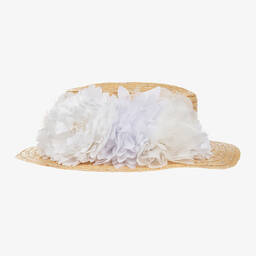 Patachou-Бежево-белая соломенная шляпка с цветами | Childrensalon Outlet
