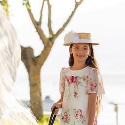 Patachou-Бежево-белая соломенная шляпка с цветами | Childrensalon Outlet