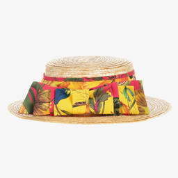 Patachou-Бежевая соломенная шляпа с желтой лентой с цветами | Childrensalon Outlet