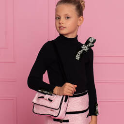 Patachou-Girls Black Bow Roll Neck Top | Childrensalon Outlet