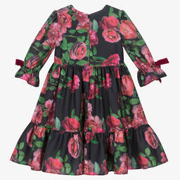 Patachou-فستان شيفون لون أسود بطبعة ورود | Childrensalon Outlet