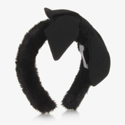 Patachou-Girls Black Fluffy Bow Headband | Childrensalon Outlet