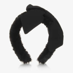 Patachou-Girls Black Fluffy Bow Headband | Childrensalon Outlet