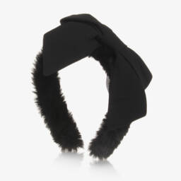 Patachou-Girls Black Fluffy Bow Headband | Childrensalon Outlet