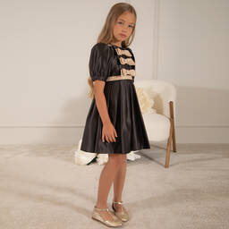 Patachou-فستان ساتان لون أسود و ذهبي | Childrensalon Outlet