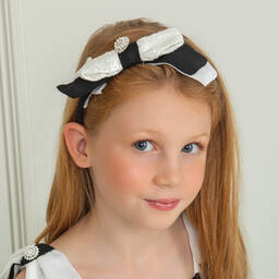 باتاشو-طوق للشعر دانتيل وشيفون لون أبيض وأسود | Childrensalon Outlet