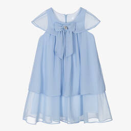 Patachou-Girls Blue Bow Chiffon Dress | Childrensalon Outlet