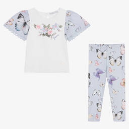 Patachou-Girls Blue Butterflies Leggings Set | Childrensalon Outlet