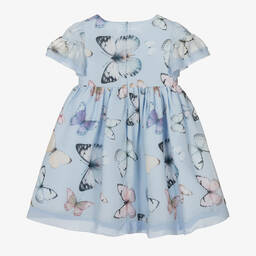 Patachou-Girls Blue Butterfly Print Chiffon Dress | Childrensalon Outlet