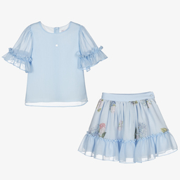 Patachou-Girls Blue Chiffon Skirt Set | Childrensalon Outlet