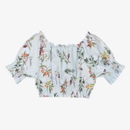 Patachou-بلوز قطن بوبلين لون أزرق باهت للبنات | Childrensalon Outlet