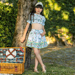 Patachou-بلوز قطن بوبلين لون أزرق باهت للبنات | Childrensalon Outlet