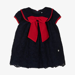 Patachou-Girls Blue Cotton Lace Dress | Childrensalon Outlet