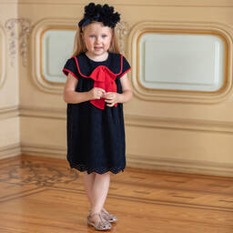 Patachou-Girls Blue Cotton Lace Dress | Childrensalon Outlet