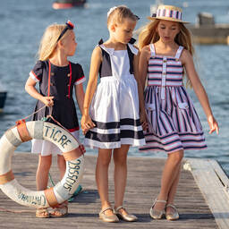 Patachou-Girls Blue Cotton Nautical Dress | Childrensalon Outlet