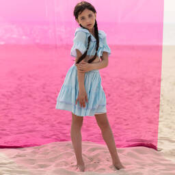 Patachou-Girls Blue Cotton Skirt Set | Childrensalon Outlet