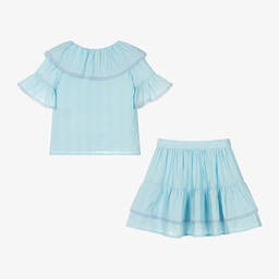 Patachou-Girls Blue Cotton Skirt Set | Childrensalon Outlet