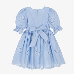 Patachou-Girls Blue Embroidered Cotton Dress | Childrensalon Outlet