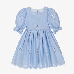 Patachou-Girls Blue Embroidered Cotton Dress | Childrensalon Outlet