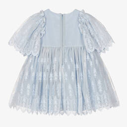 باتاشو-فستان أطفال بناتي قطن وتول مطرز لون أزرق | Childrensalon Outlet