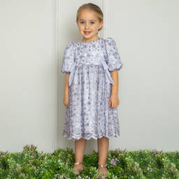 Patachou-Girls Blue Embroidered Tulle Dress | Childrensalon Outlet